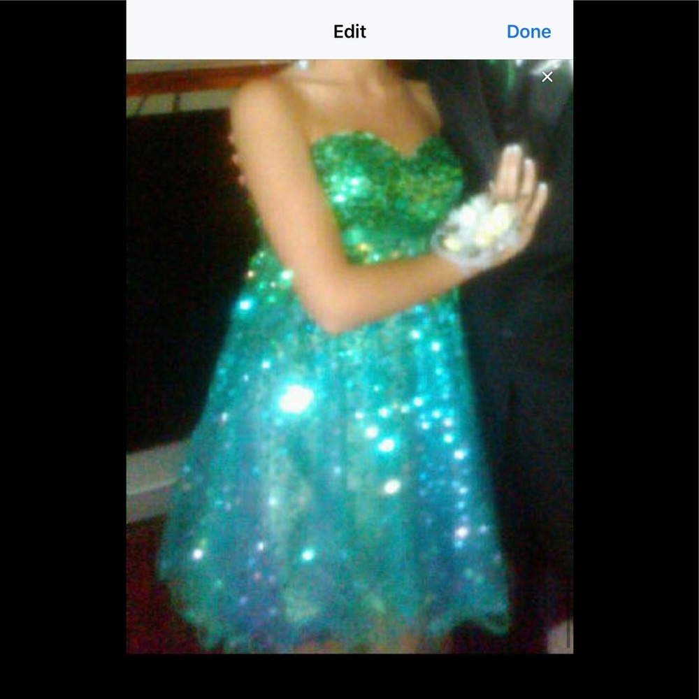Strapless green/blue/purple short dress